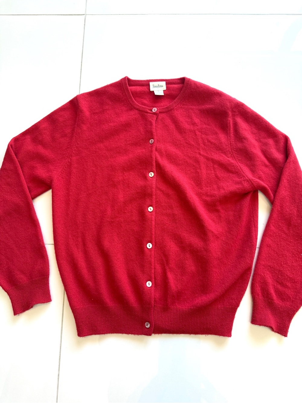 Neiman Marcus Red Cashmere Crewneck Cardigan